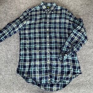 Sid Mashburn Linen Shirt Mens Medium Plaid Long Sleeve Button Up Casual Summer